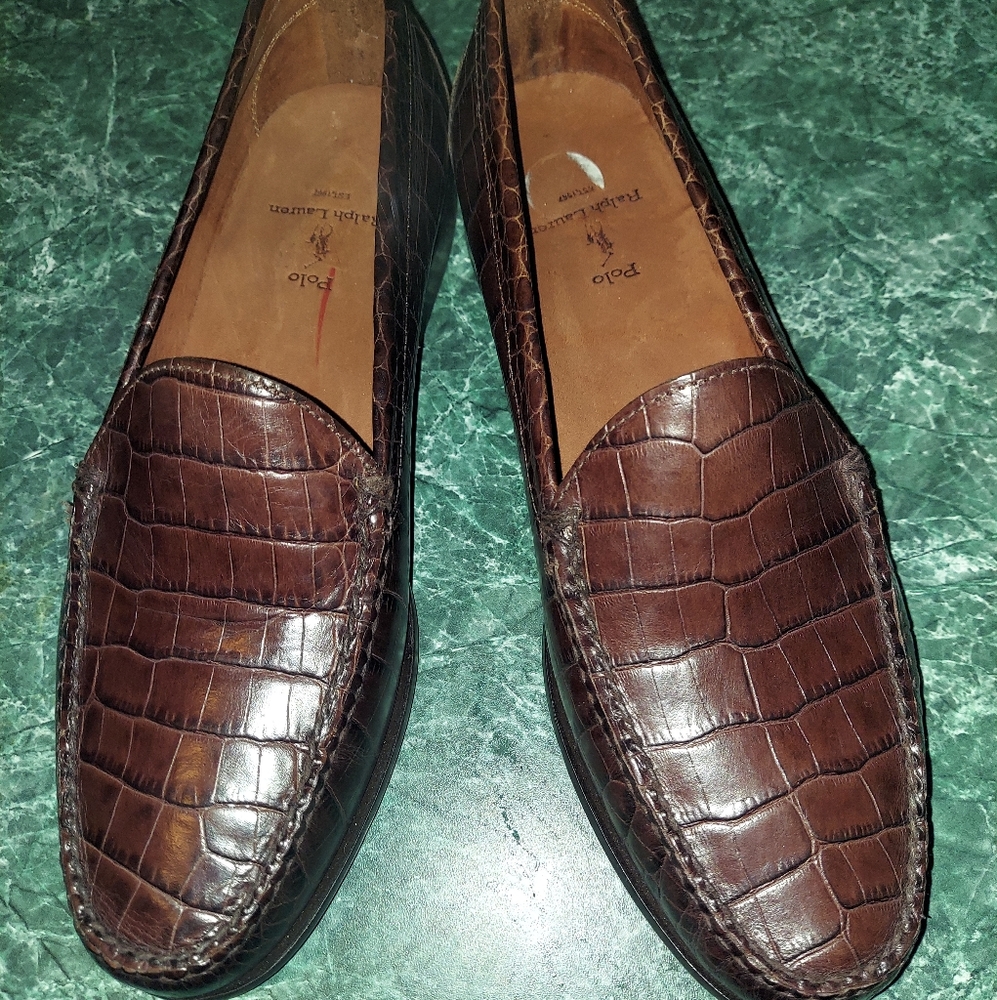 Ralph Lauren Polo Brown Leather Croc Print Loafer NWOT